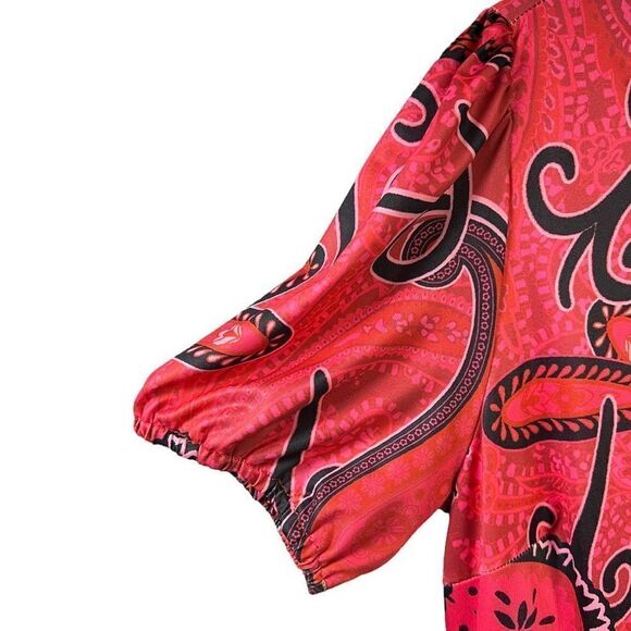 Womens Pink Paisley Floral Print V Neck Button Front Tiered Maxi Dress Size 12 - Picture 2 of 8